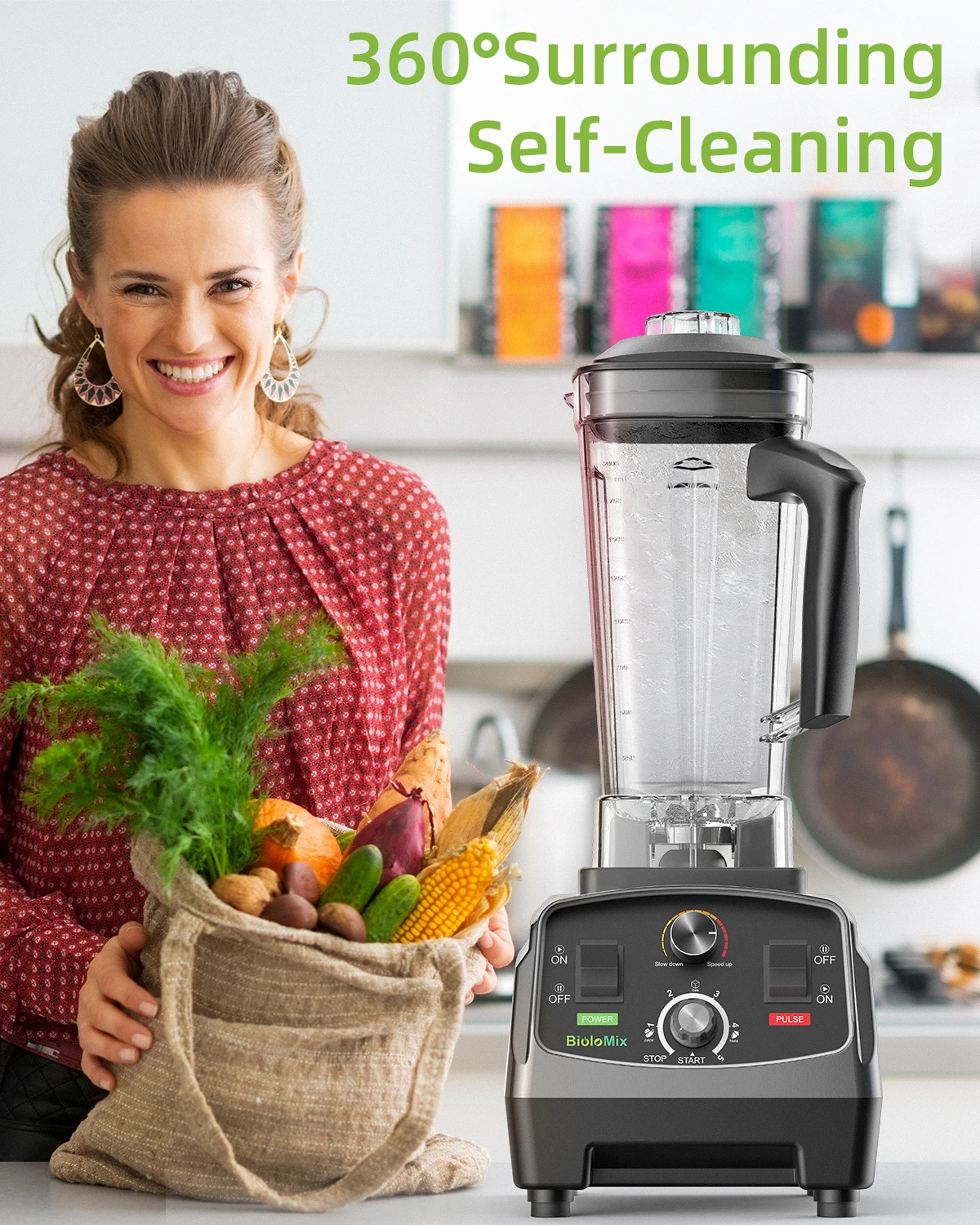 BioloMix 3HP 2200W Heavy Duty Commercial Grade Timer Blender Mixer Juicer Fruit Food Processor Ice Smoothies BPA Free 2L Jar - Image 4